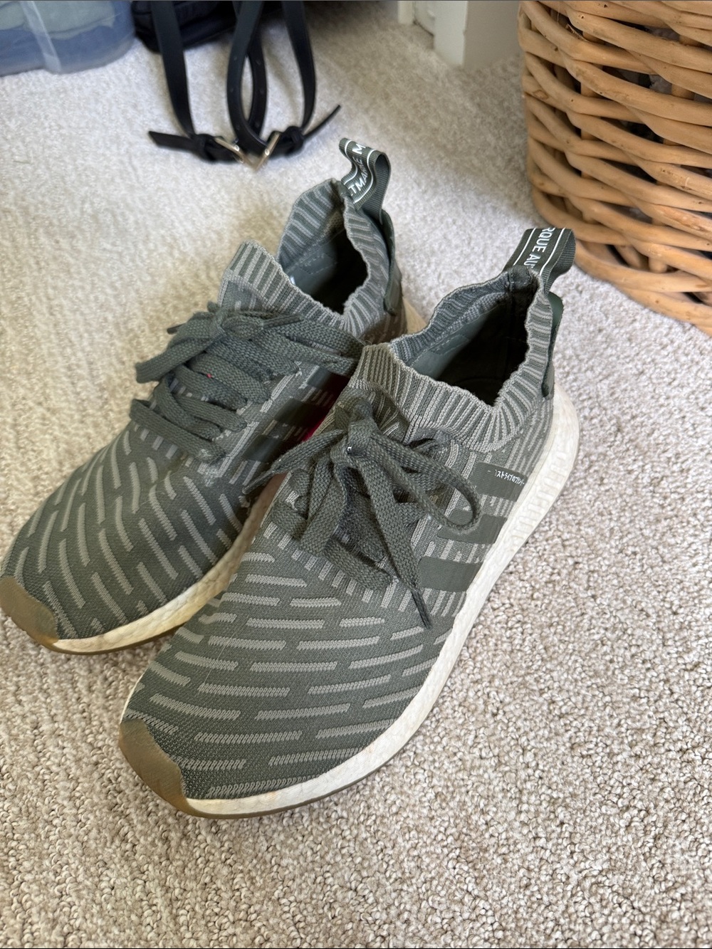 adidas Olive Green Knit Slip-On Sneakers with White Sole - Picture 3 of 4